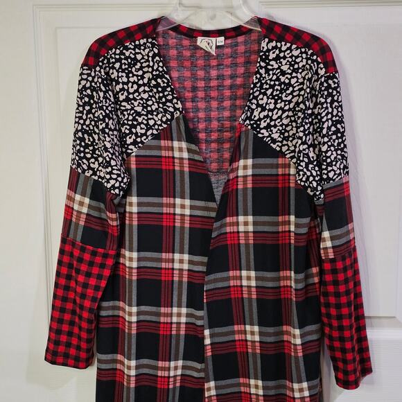 Grace And Emma Cardigan Womens S/M Boho Western Leopard Plaid Festival Style - Picture 3 of 7